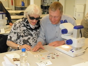 Briefmarken unter der Stereolupe